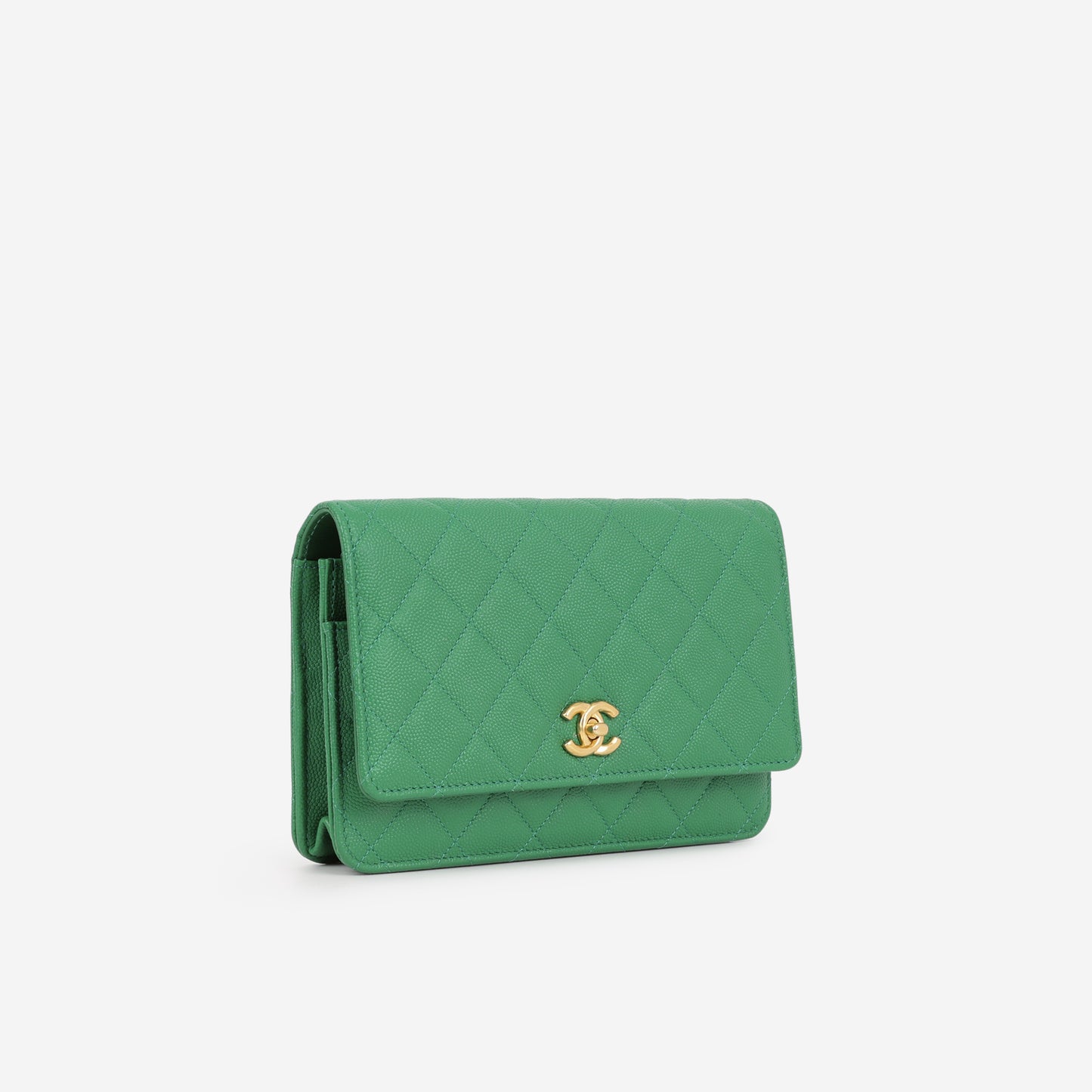 Chanel Medallion Wallet On Chain - Green Caviar | Gold Hardware - Bagista