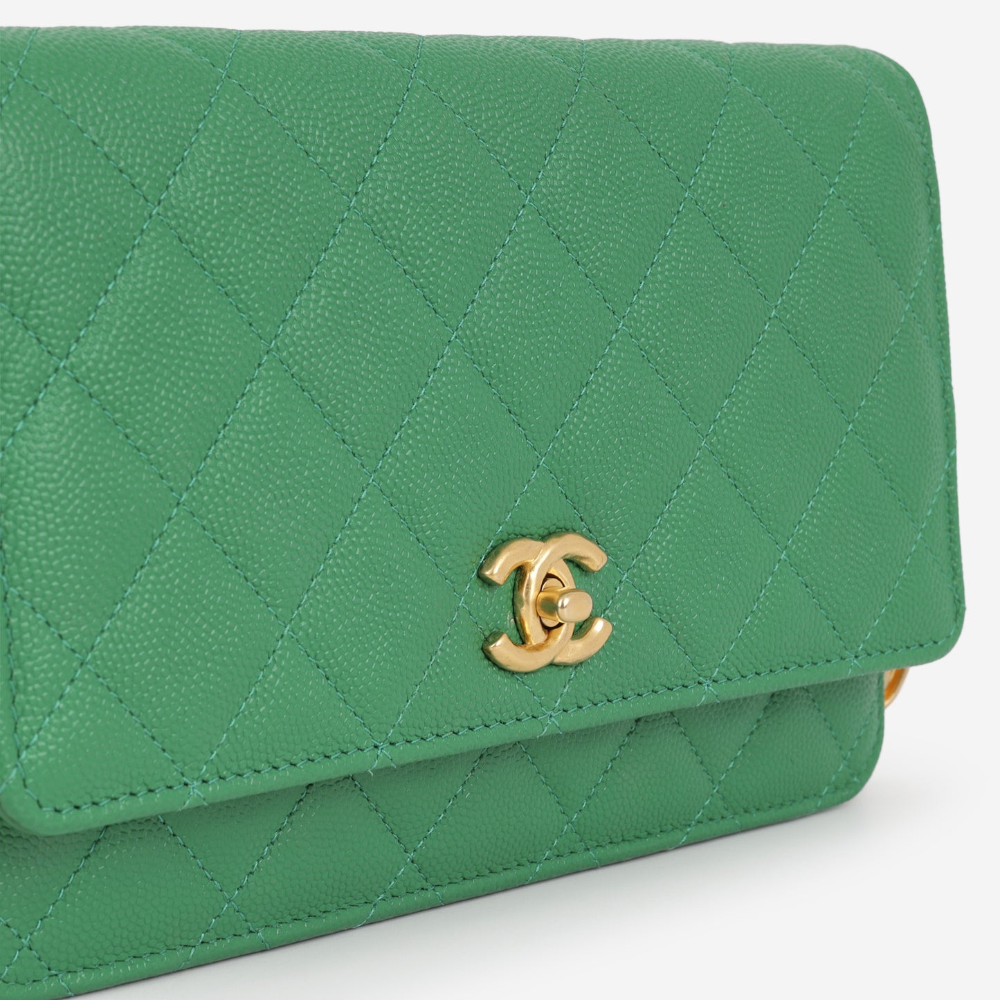 Chanel Medallion Wallet On Chain - Green Caviar | Gold Hardware - Bagista
