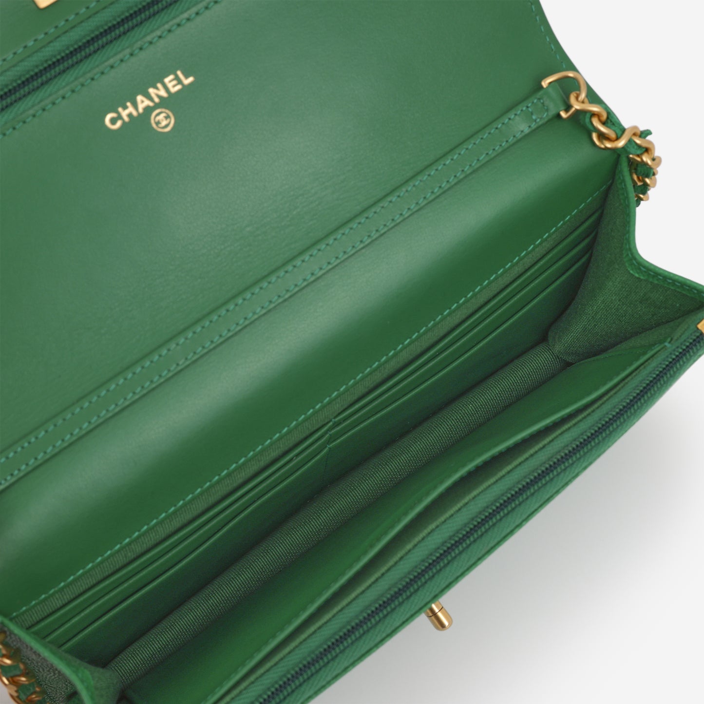 Chanel Medallion Wallet On Chain - Green Caviar | Gold Hardware - Bagista