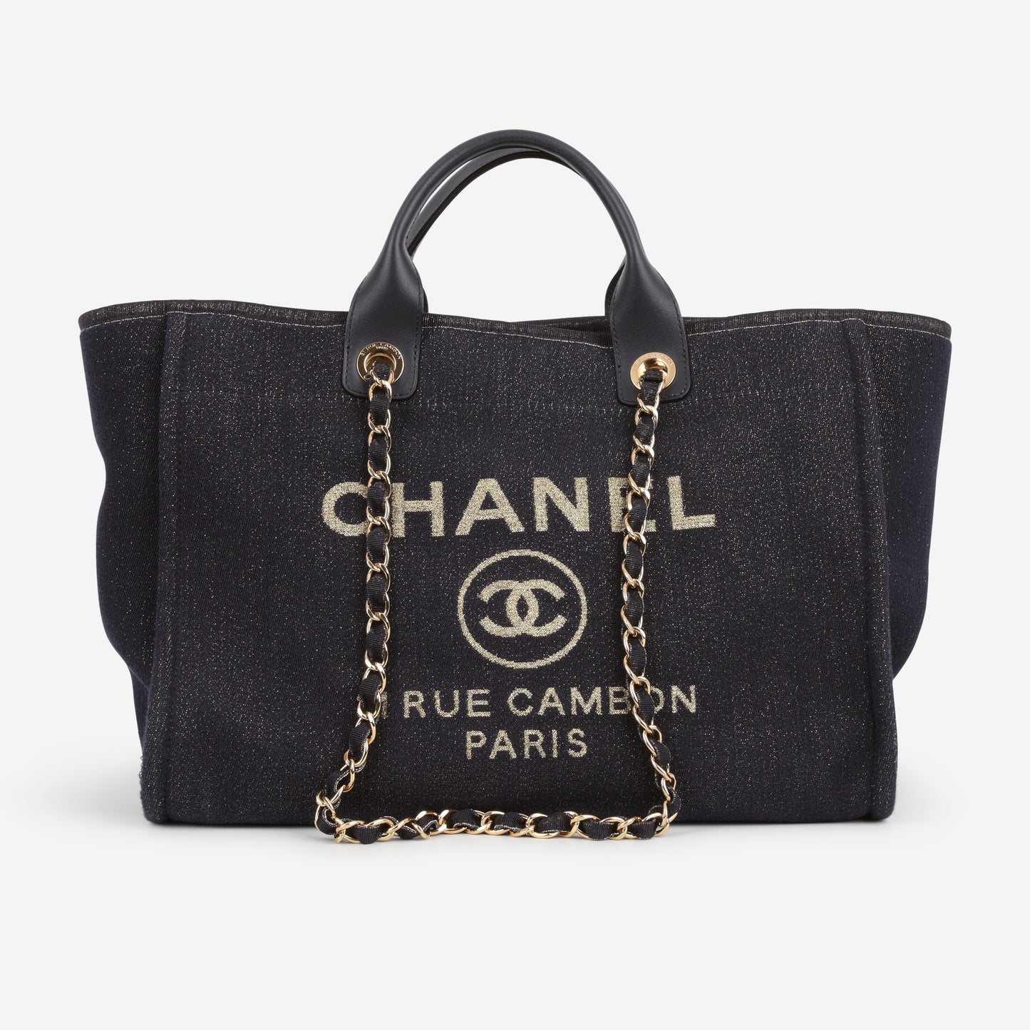 Chanel Large Deauville - Navy / Gold Glitter Fabric | Gold Hardware