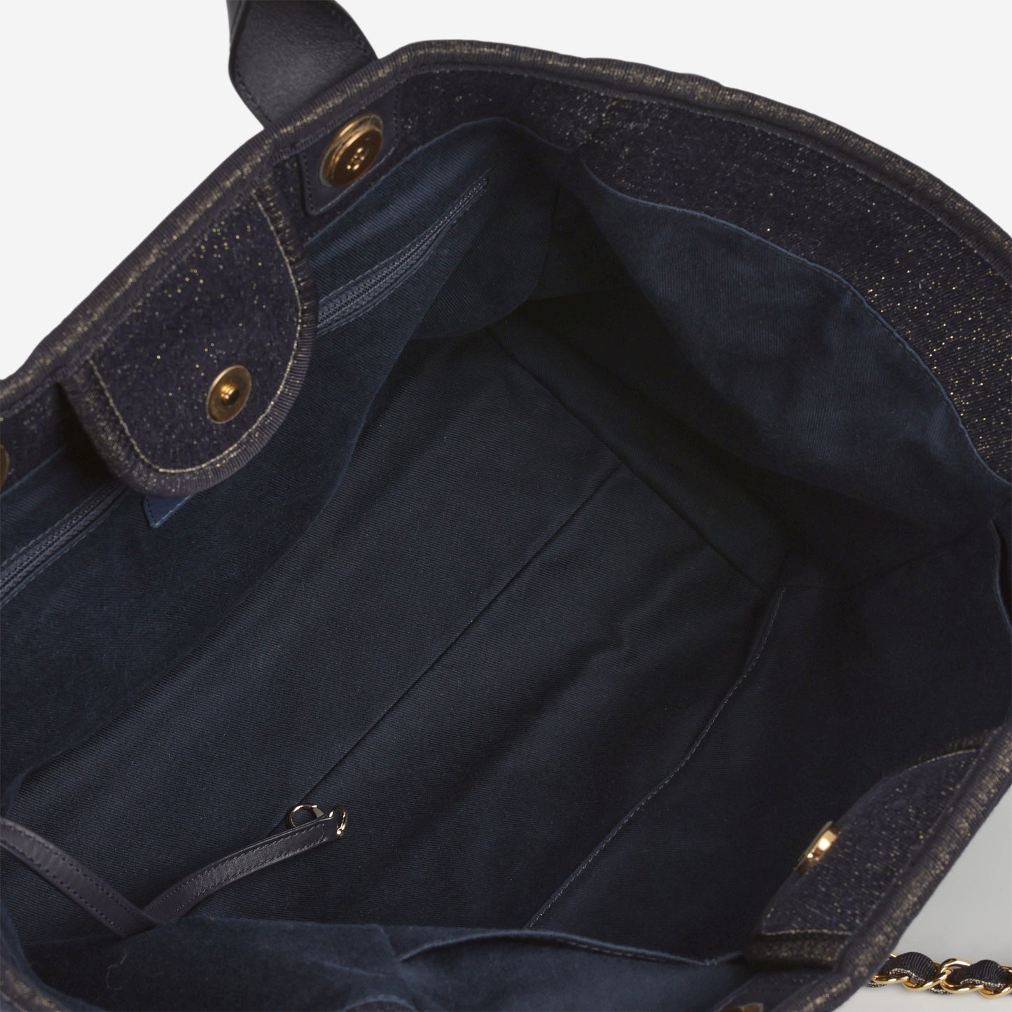 Chanel Large Deauville - Navy / Gold Glitter Fabric | Gold Hardware