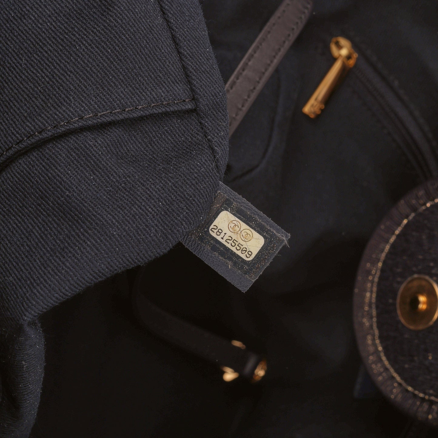 Chanel Large Deauville - Navy / Gold Glitter Fabric | Gold Hardware