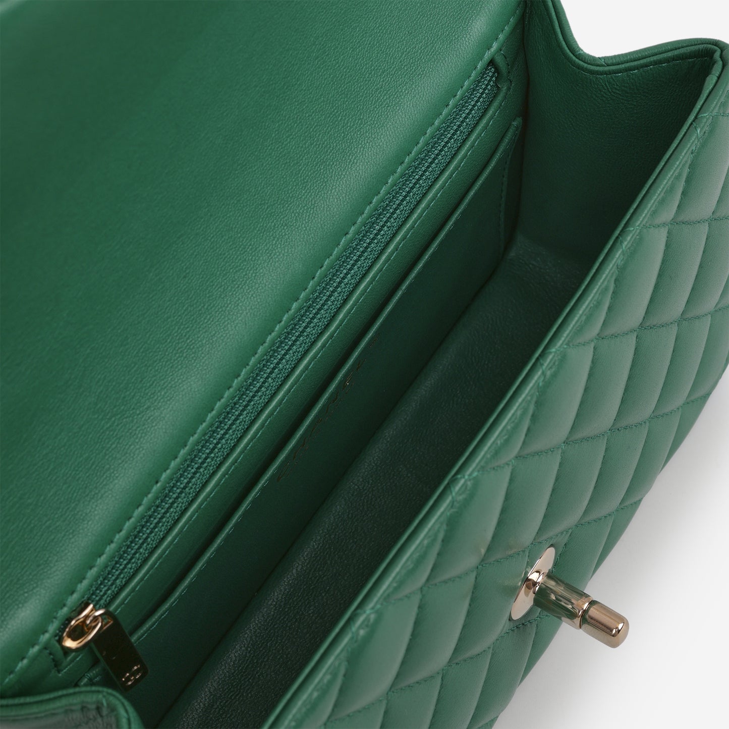Chanel Mini Top Handle Flap - Green Lambskin  | Champagne Gold Hardware