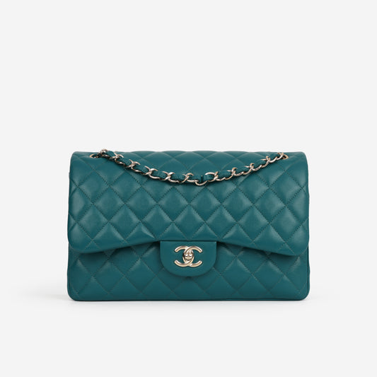 Chanel Classic Jumbo Double Flap - Teal Caviar | Champagne Gold Hardware