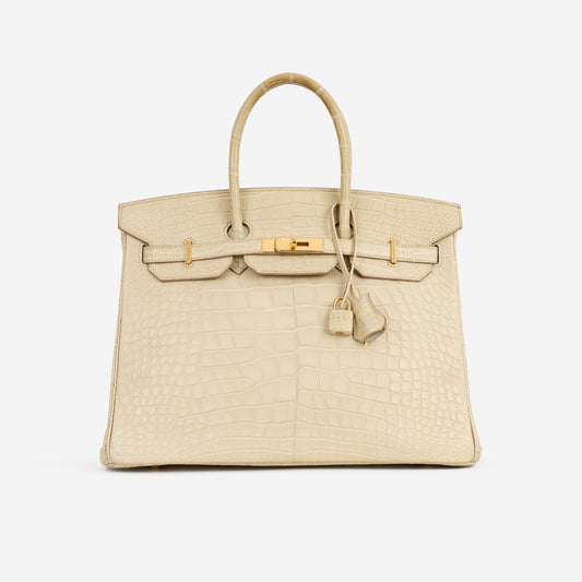 Hermès Birkin 35 - Gris Perle Alligator Mississippiensis | Gold Hardware