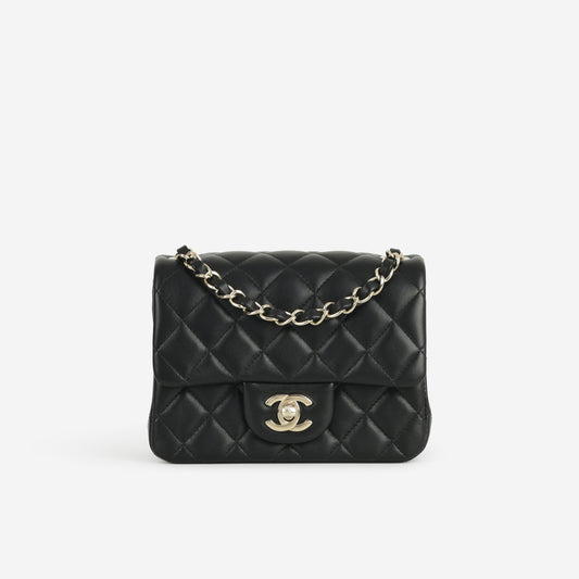 Chanel Mini Flap Square - Black Lambskin | Champagne Gold Hardware
