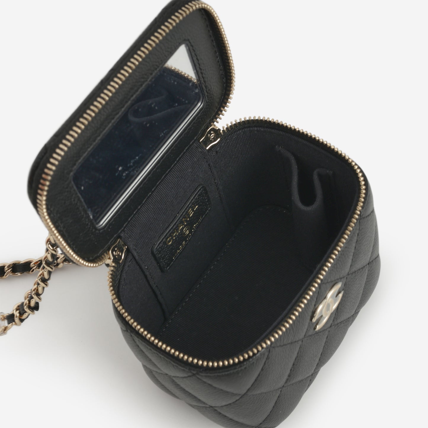 Chanel Mini Vanity on Chain - Black Caviar | Champagne Gold Hardware