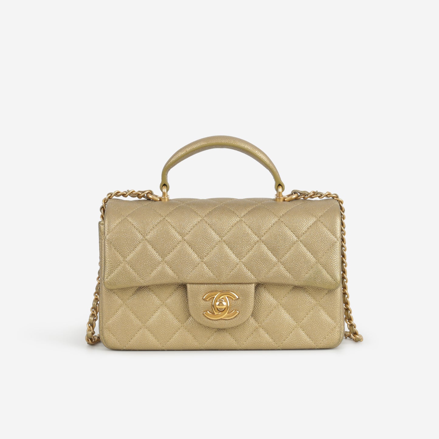 Chanel Mini Top Handle Flap - Gold Caviar  | Gold Hardware
