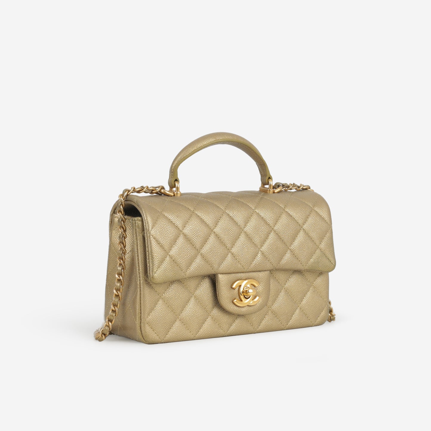 Chanel Mini Top Handle Flap - Gold Caviar  | Gold Hardware