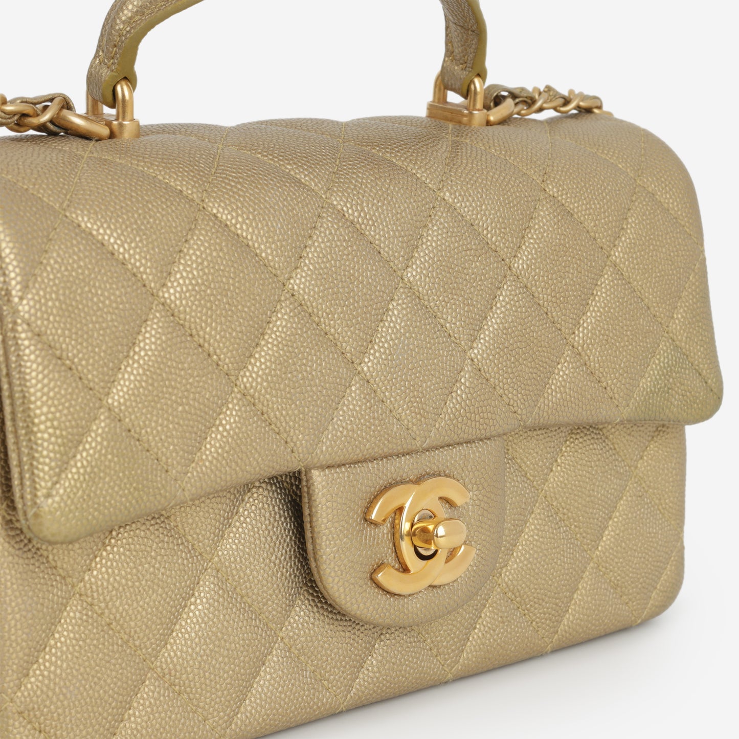 Chanel Mini Top Handle Flap - Gold Caviar  | Gold Hardware