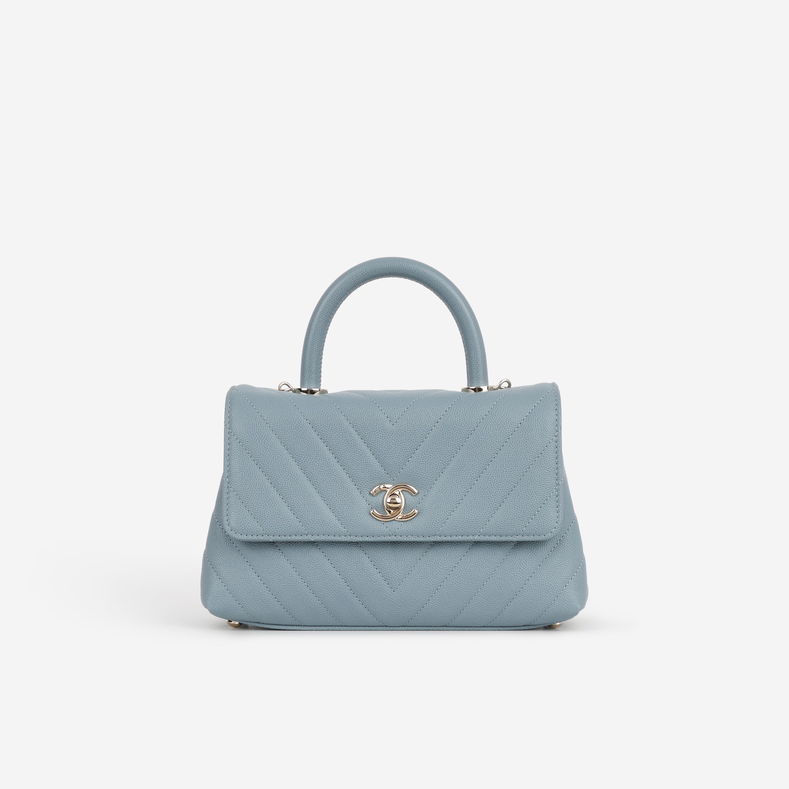 Chanel Small Coco Handle - Blue Chevron - Champagne Gold Hardware