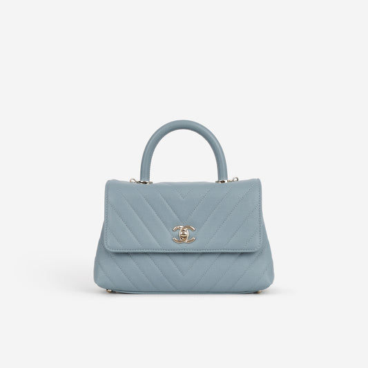 Chanel Small Coco Handle - Blue Chevron | Champagne Gold Hardware