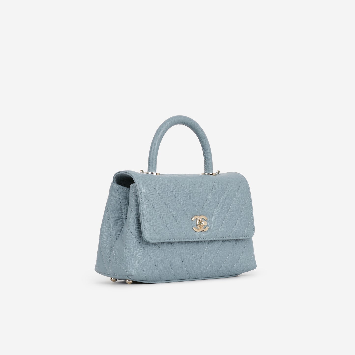Chanel Small Coco Handle - Blue Chevron | Champagne Gold Hardware