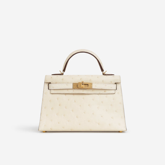 Hermès Mini Kelly - Nata Ostrich | Gold hardware