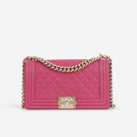 Chanel Old Medium Boy Bag - Fuchsia Caviar | Champagne Gold Hardware