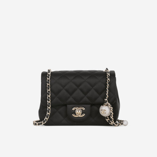 Chanel Mini Square Crystal CC Crush - Black Satin | Champagne Gold Hardware