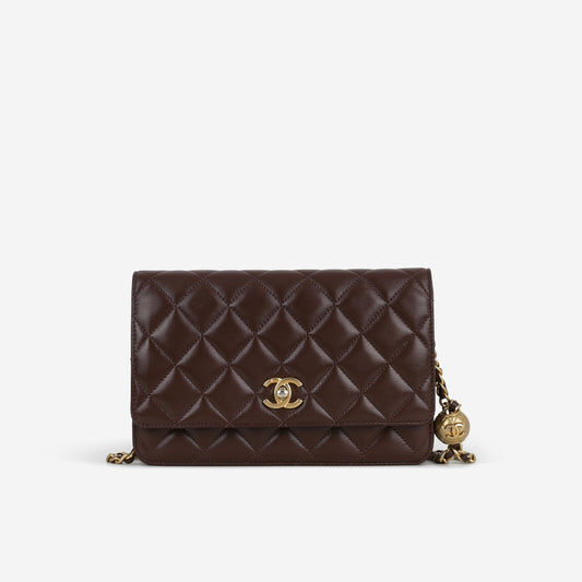 Chanel Pearl Crush Wallet On Chain - Brown Lambskin | Gold Hardware