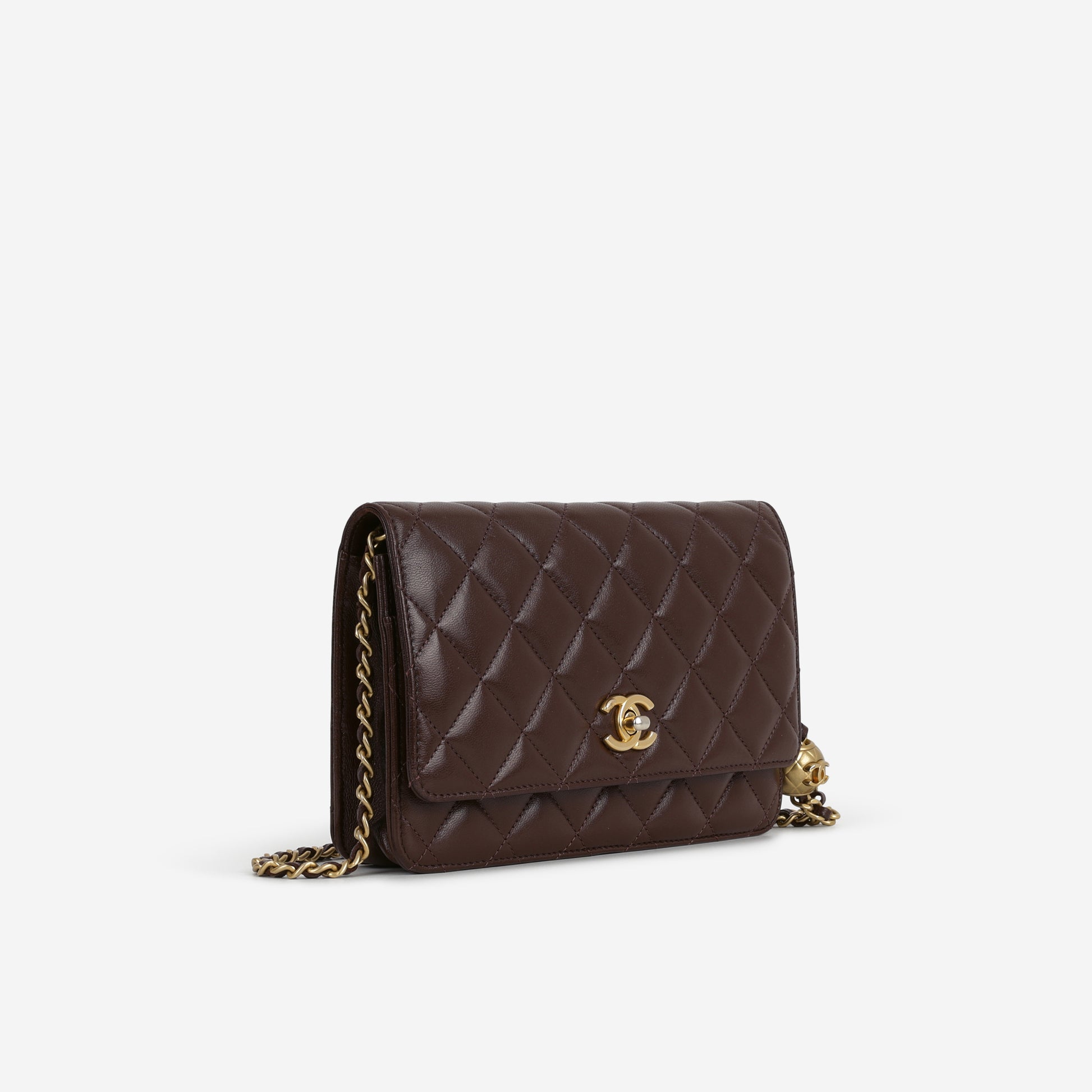 Chanel Pearl Crush Wallet On Chain - Brown Lambskin | Gold Hardware - Bagista