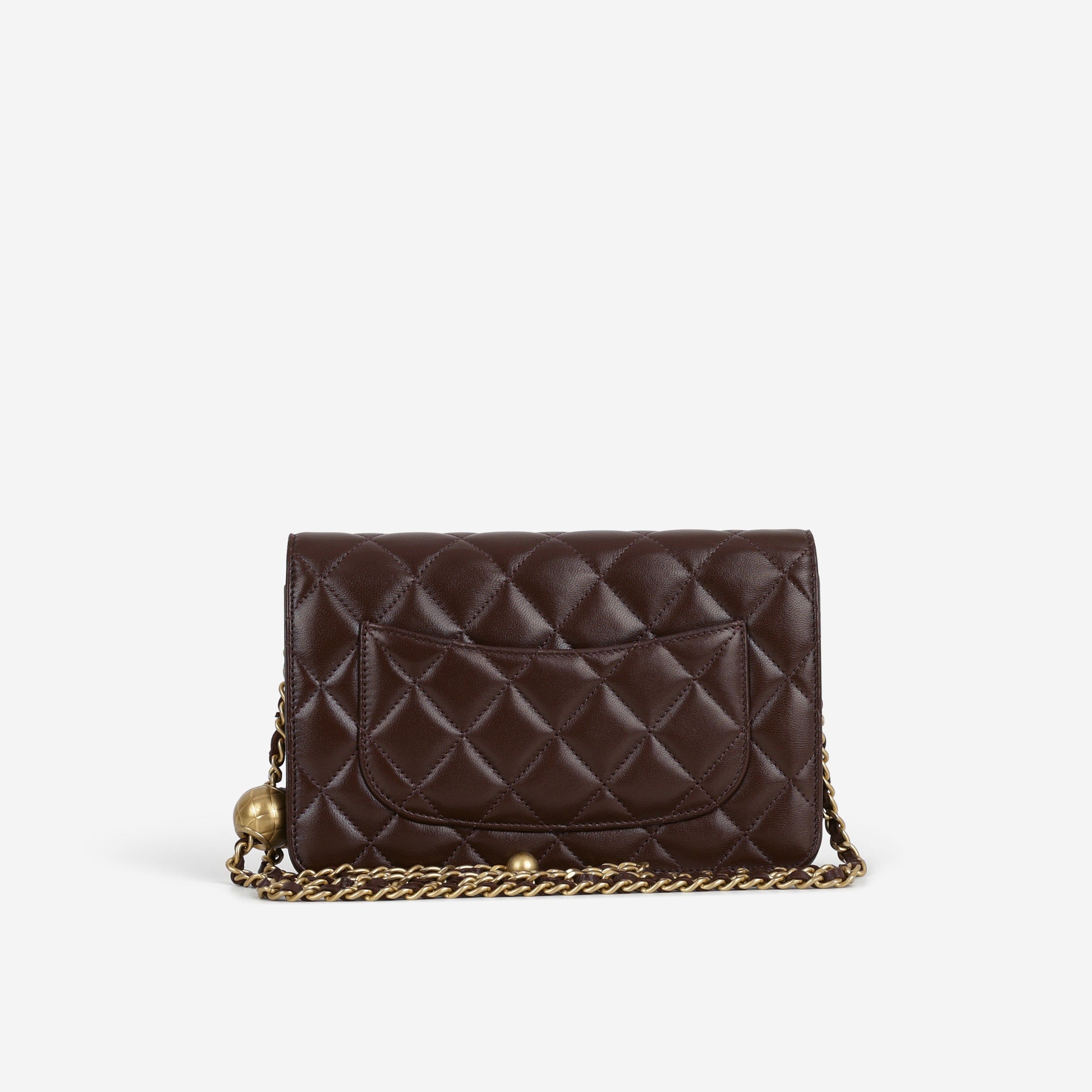 Chanel Pearl Crush Wallet On Chain - Brown Lambskin | Gold