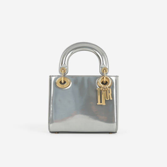 Dior Mini Lady Dior - Silver Glazed Calfskin | Antique Gold Hardware