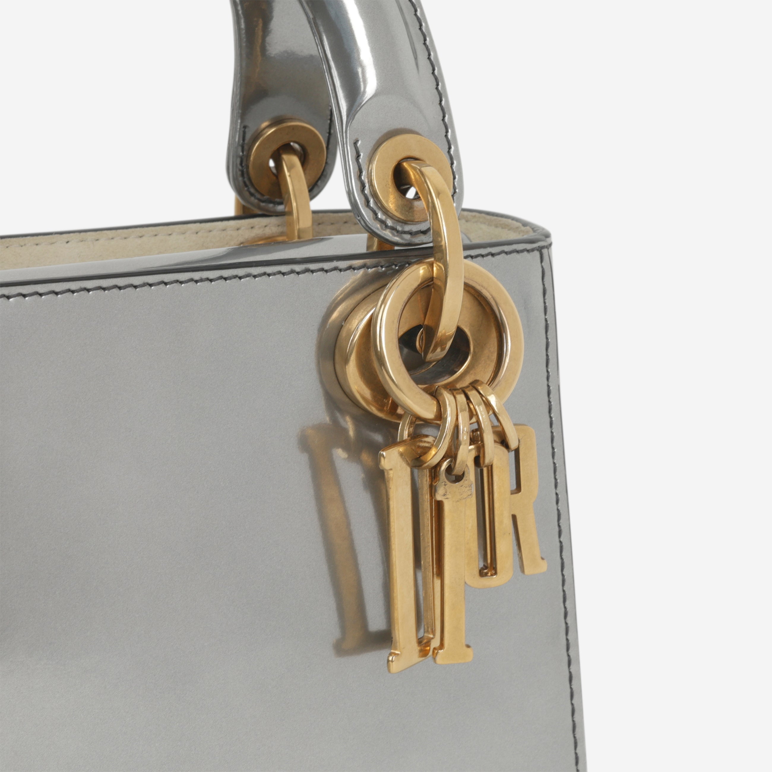 Dior Mini Lady Dior - Silver Glazed Calfskin | Antique Gold
