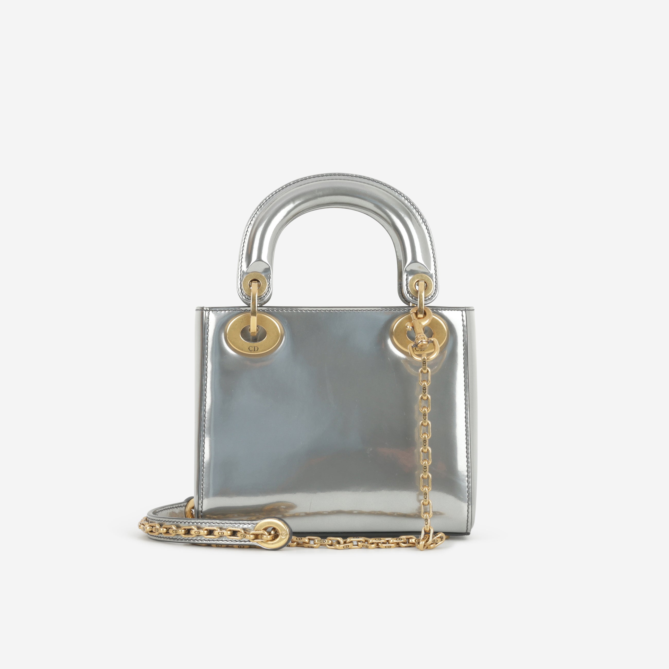 Dior Mini Lady Dior - Silver Glazed Calfskin | Antique Gold