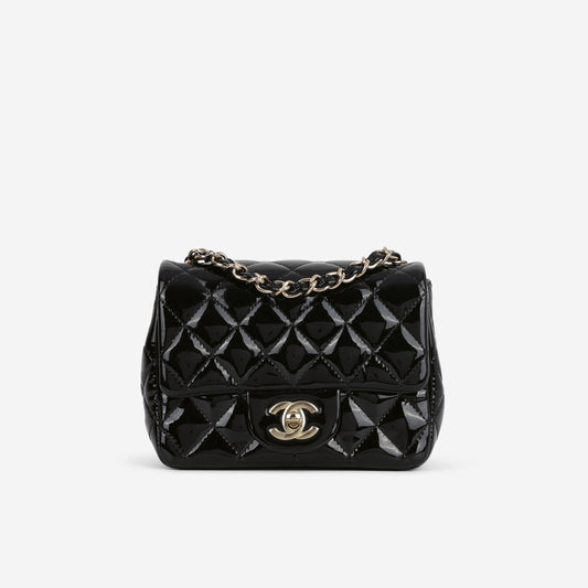 Chanel Classic Mini Flap Square - Black Patent | Champagne Gold Hardware