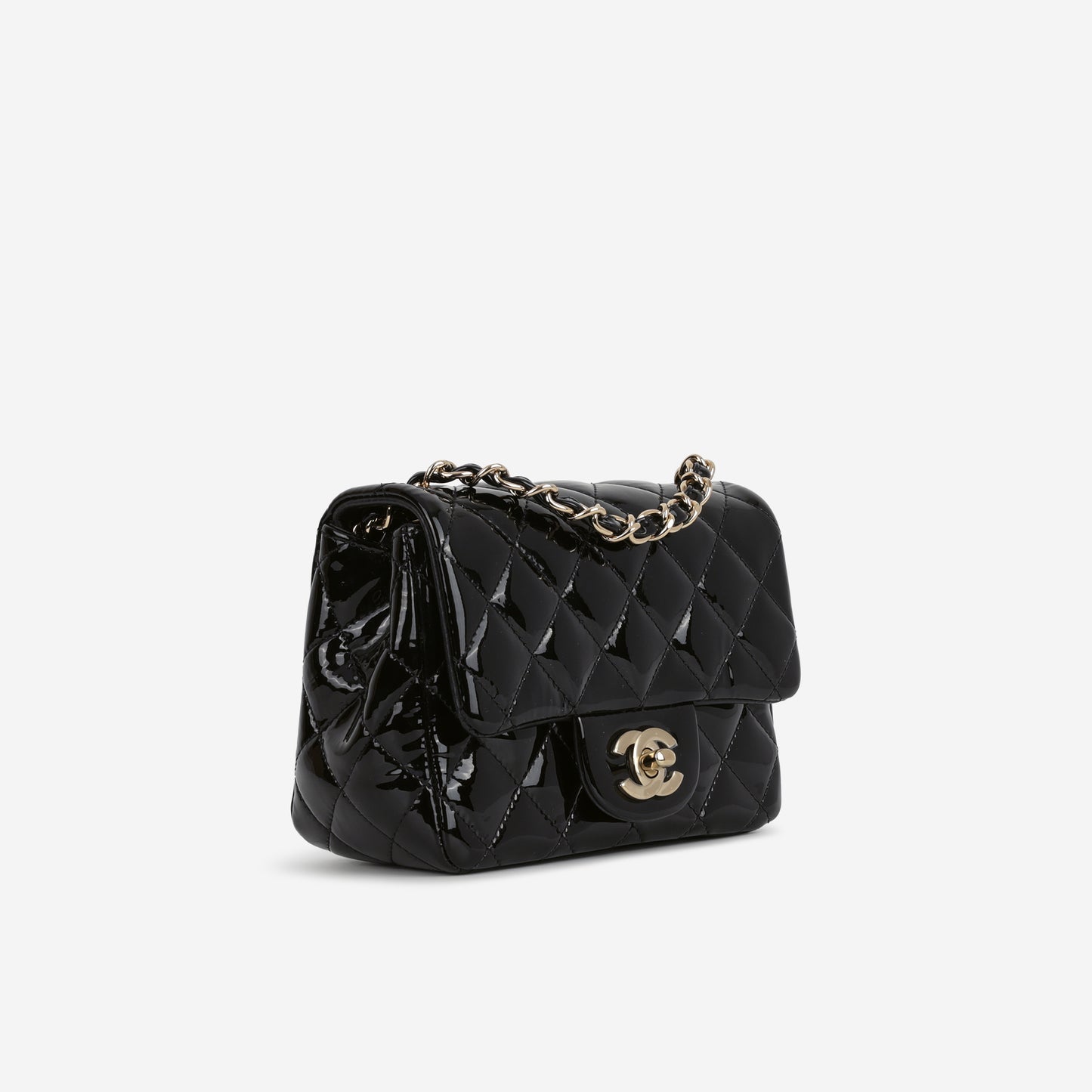 Chanel Classic Mini Flap Square - Black Patent | Champagne Gold Hardware