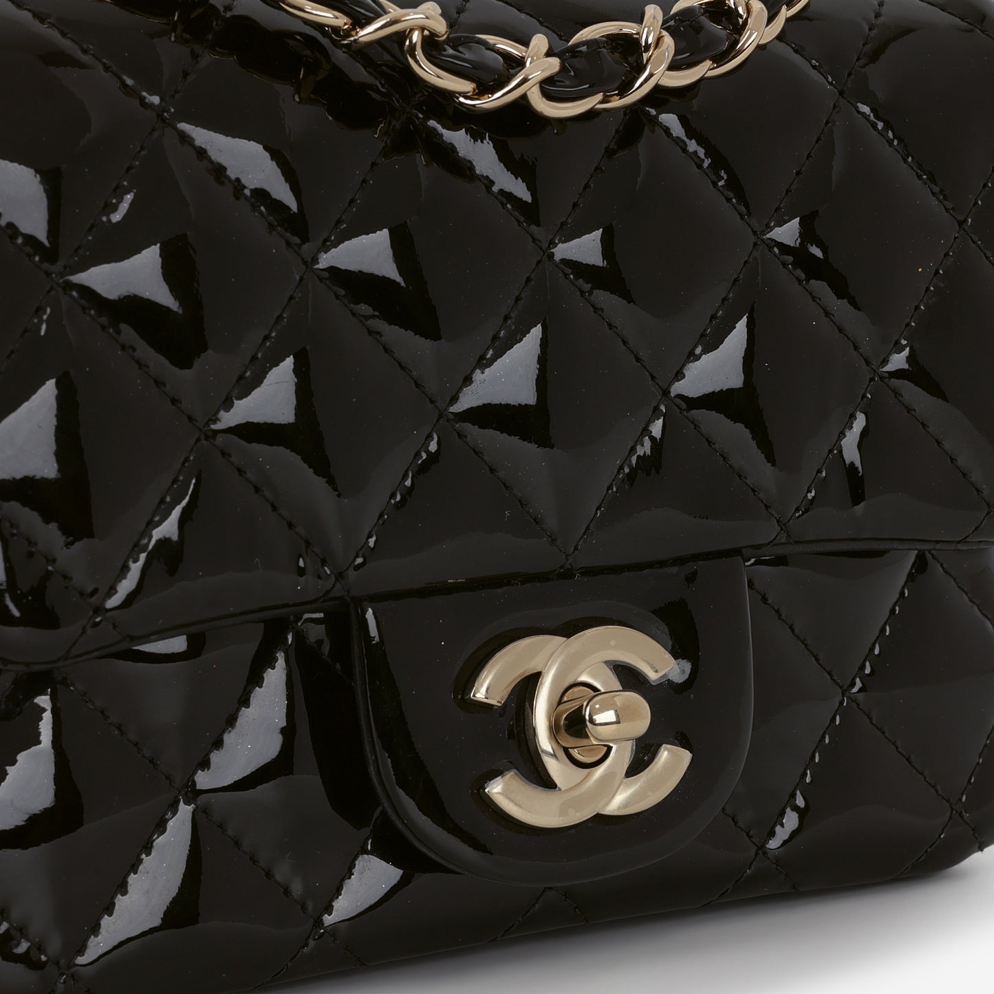 Chanel Classic Mini Flap Square - Black Patent | Champagne Gold Hardware