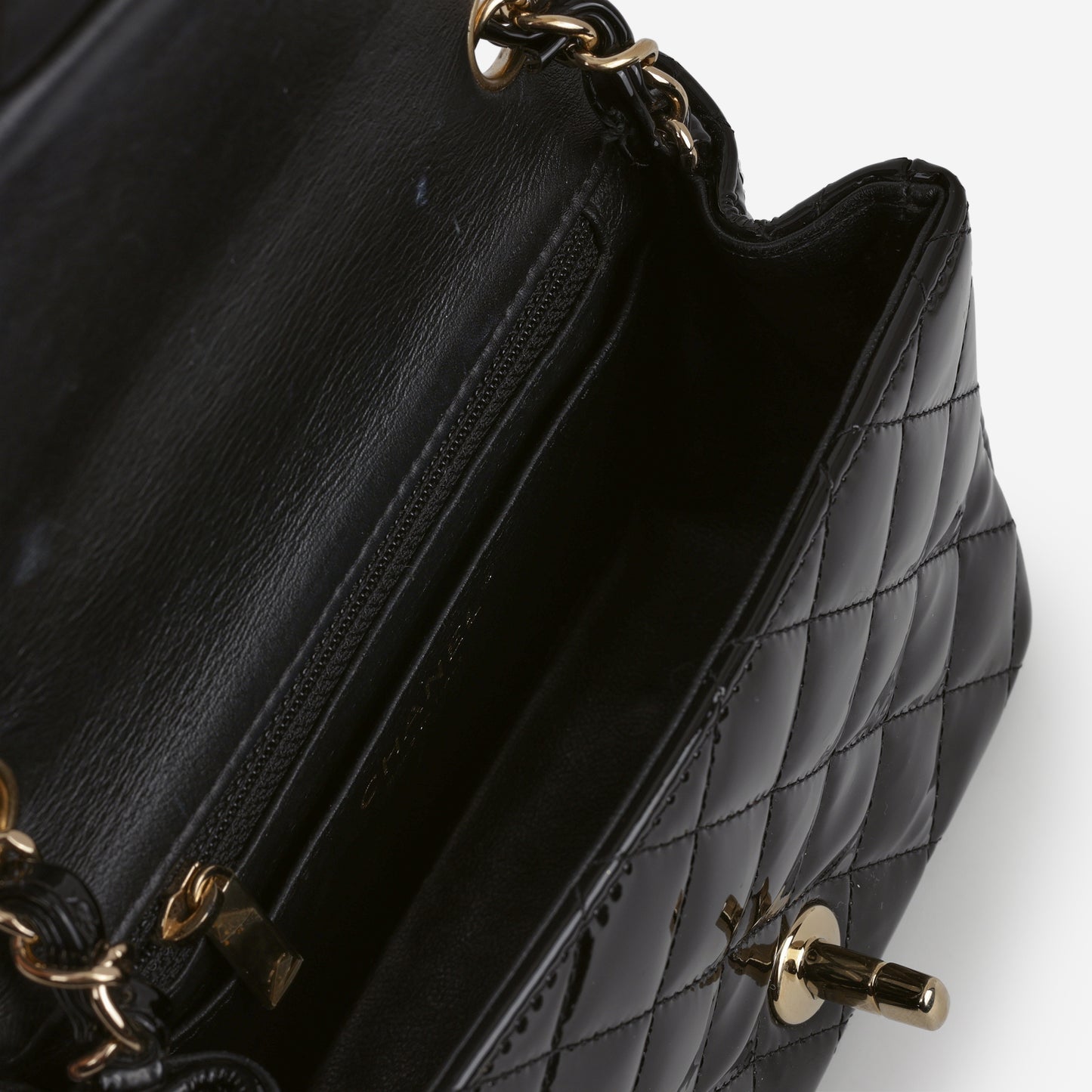 Chanel Classic Mini Flap Square - Black Patent | Champagne Gold Hardware