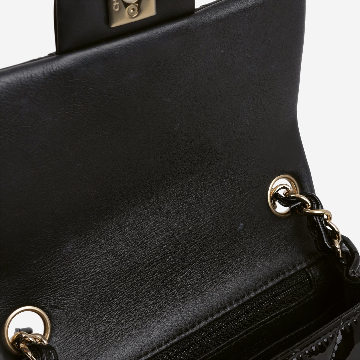Chanel Classic Mini Flap Square - Black Patent | Champagne Gold Hardware