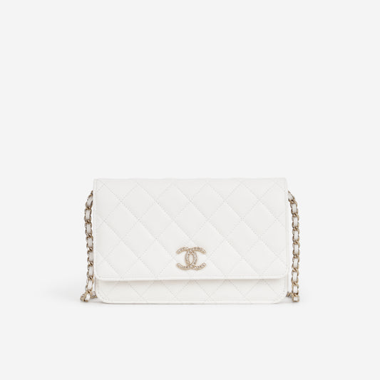Chanel Wallet On Chain - White Caviar | Champagne Gold Hardware