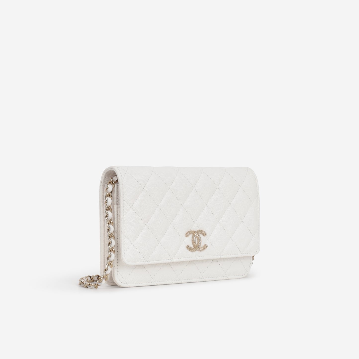 Chanel Wallet On Chain - White Caviar | Champagne Gold Hardware