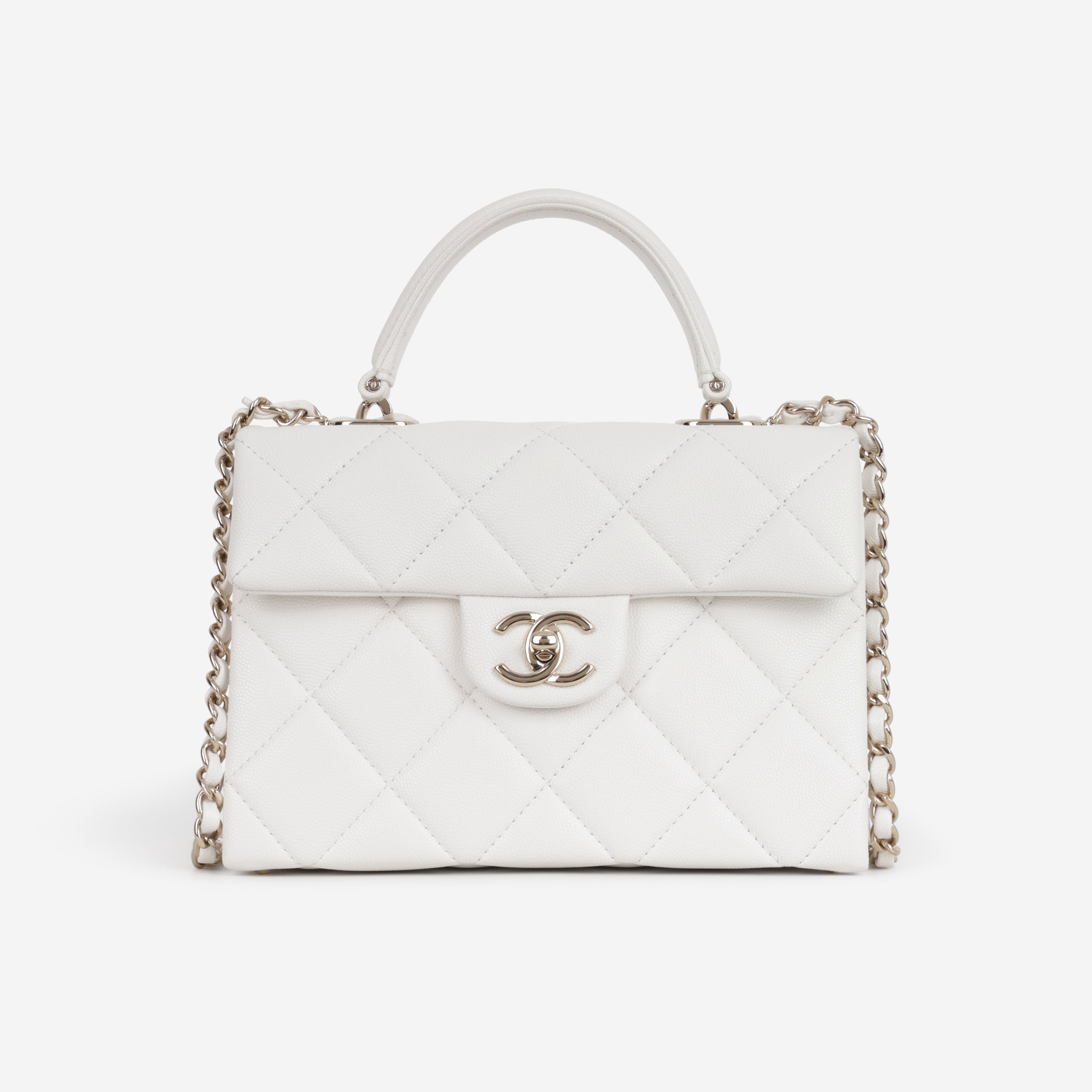 Chanel Retro Twist Top Handle Flap White Caviar Champagne Gold Hardware ...