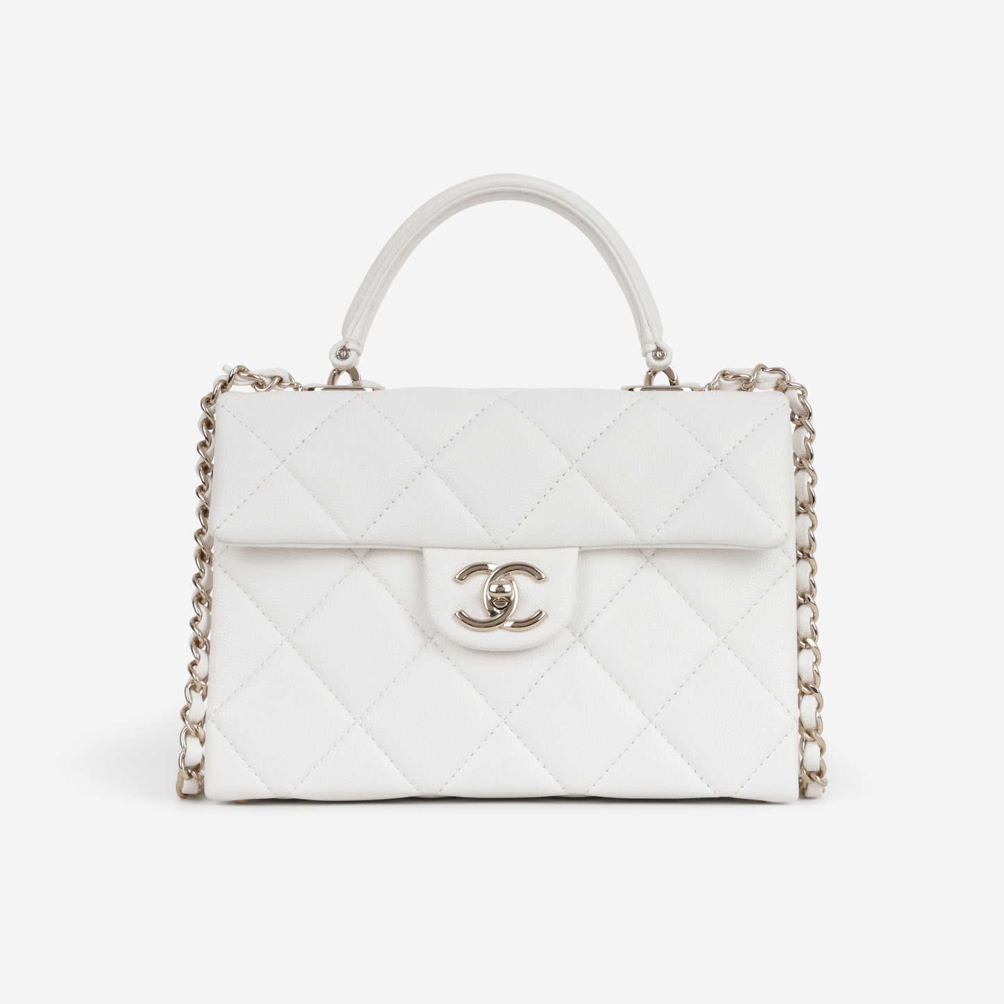 Chanel Retro Twist Top Handle Flap - White Caviar | Champagne Gold Hardware