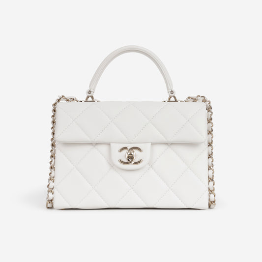 Chanel Retro Twist Top Handle Flap - White Caviar | Champagne Gold Hardware