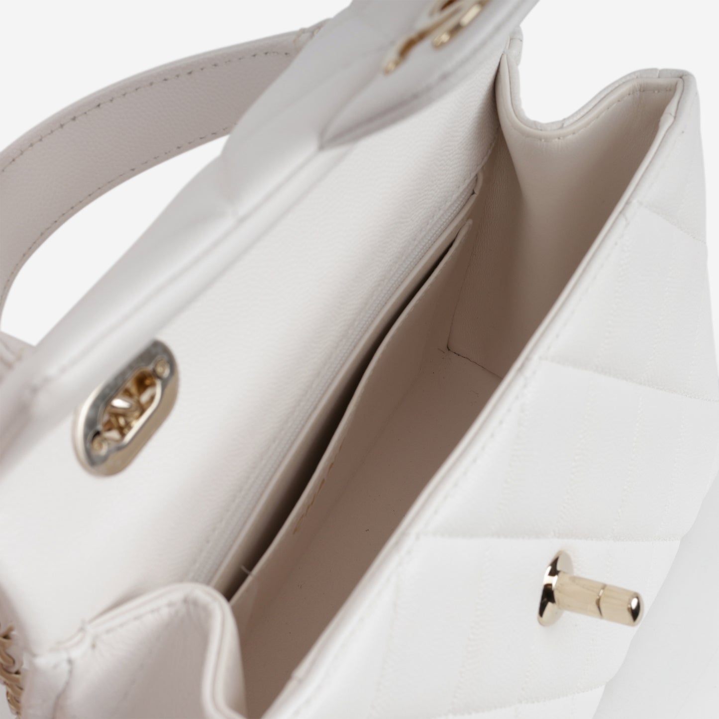 Chanel Retro Twist Top Handle Flap - White Caviar | Champagne Gold Hardware