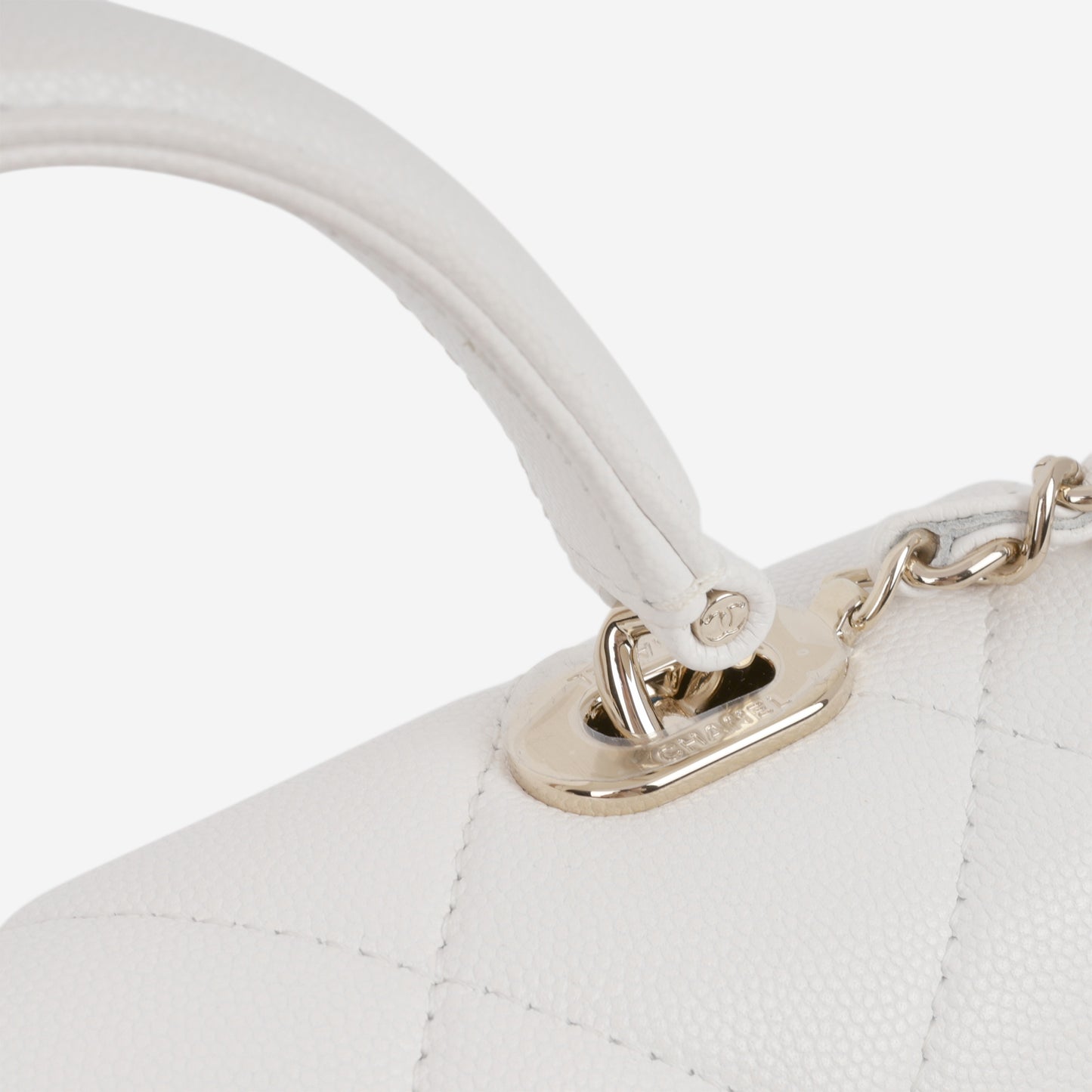 Chanel Retro Twist Top Handle Flap - White Caviar | Champagne Gold Hardware