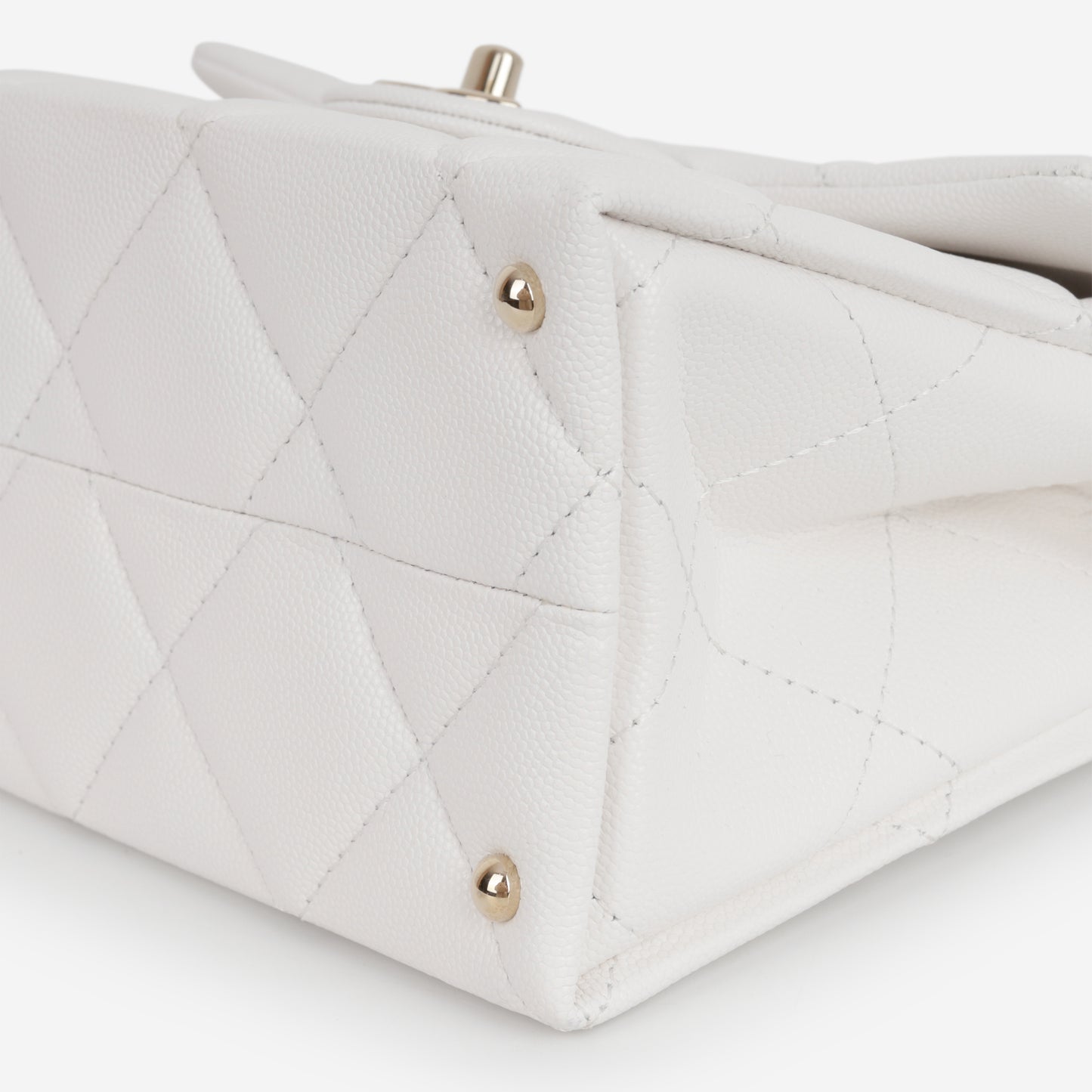 Chanel Retro Twist Top Handle Flap - White Caviar | Champagne Gold Hardware