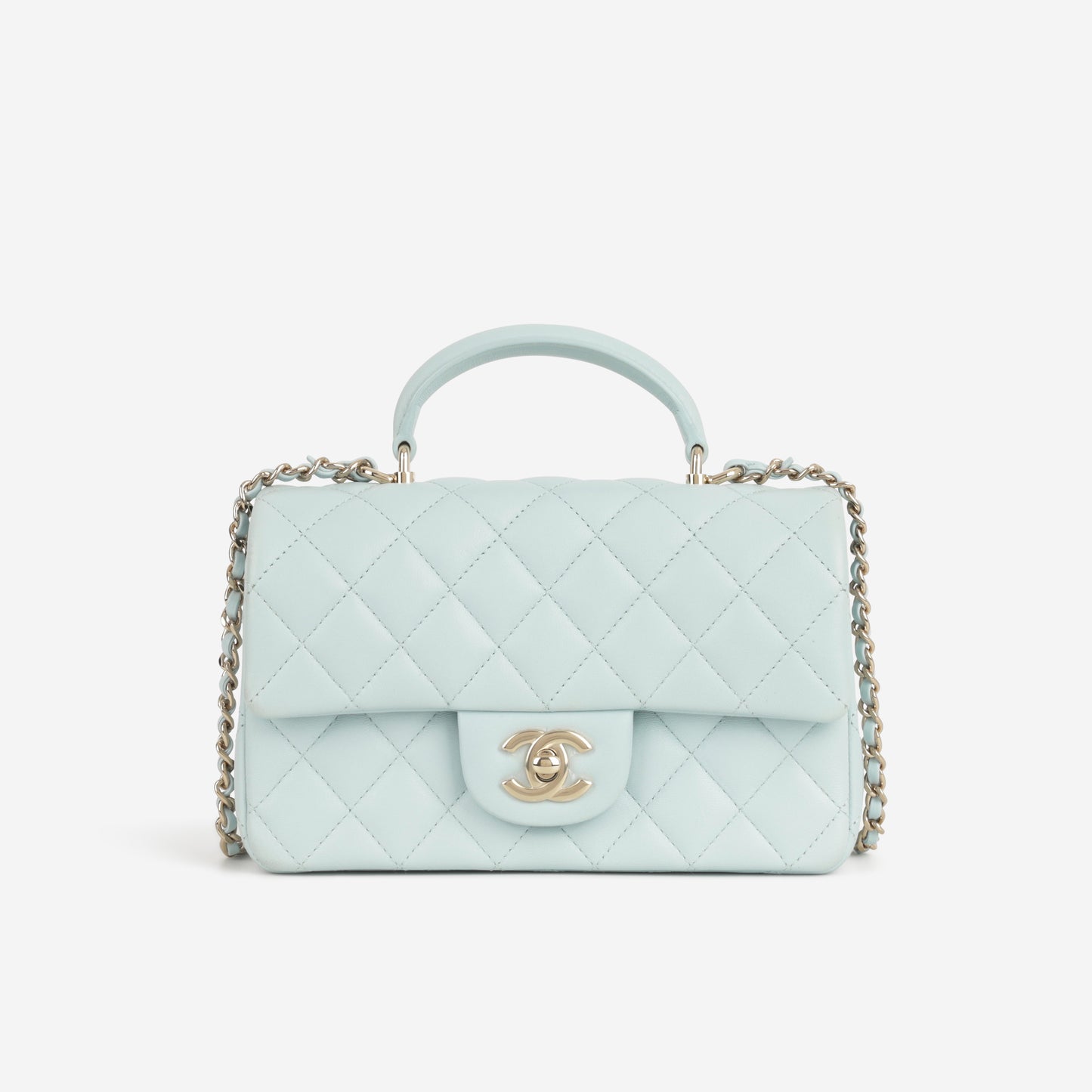 Chanel Mini Rectangular Top Handle - Blue Lambskin | Champagne Gold Hardware - Bagista