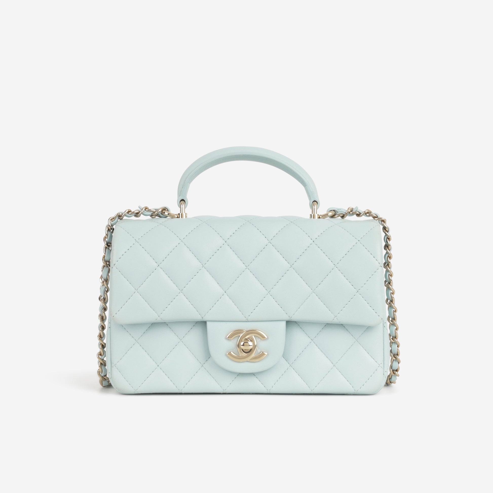 Chanel Mini Rectangular Top Handle - Blue Lambskin | Champagne Gold Hardware - Bagista