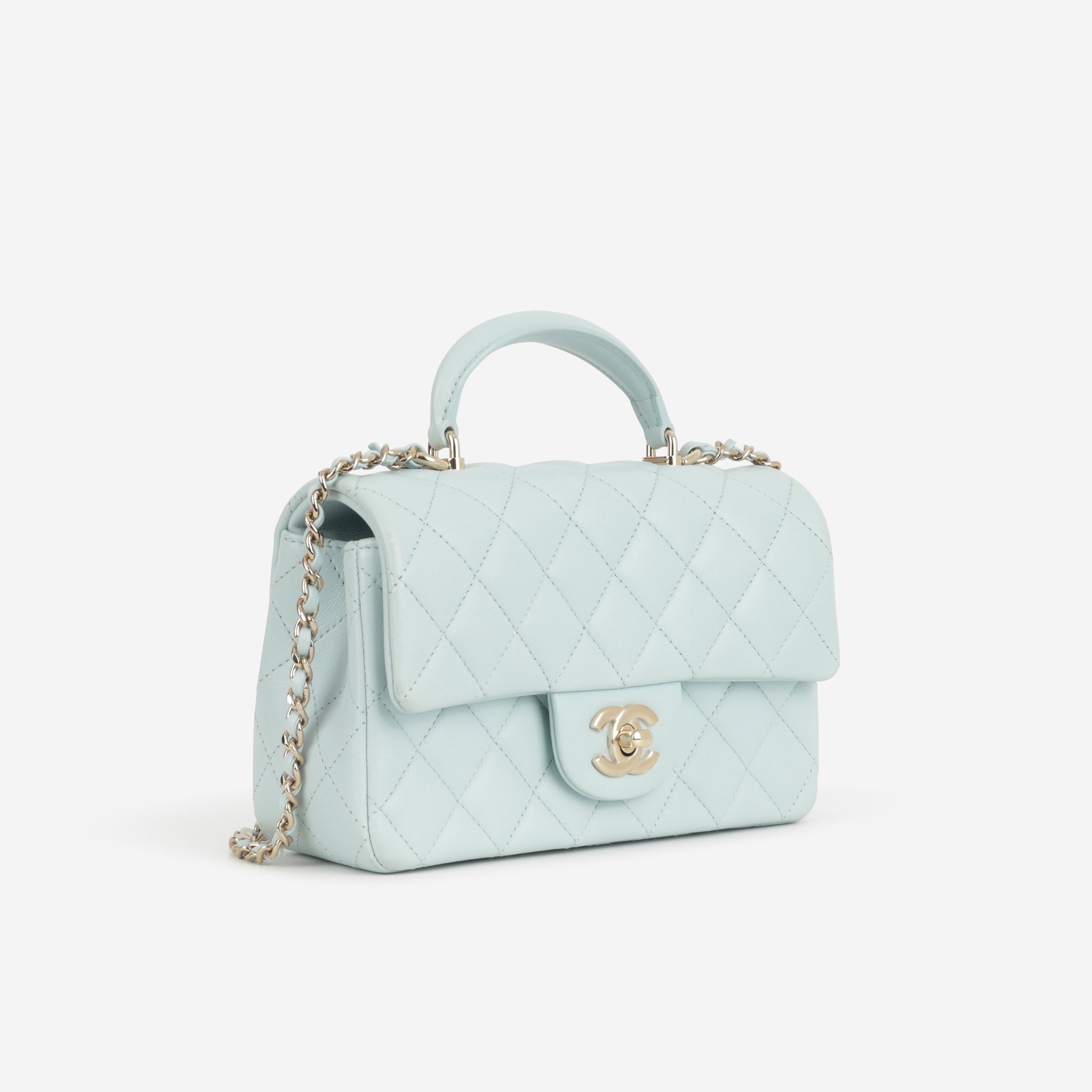 Chanel Mini Rectangular Top Handle - Blue Lambskin | Champagne Gold Hardware - Bagista