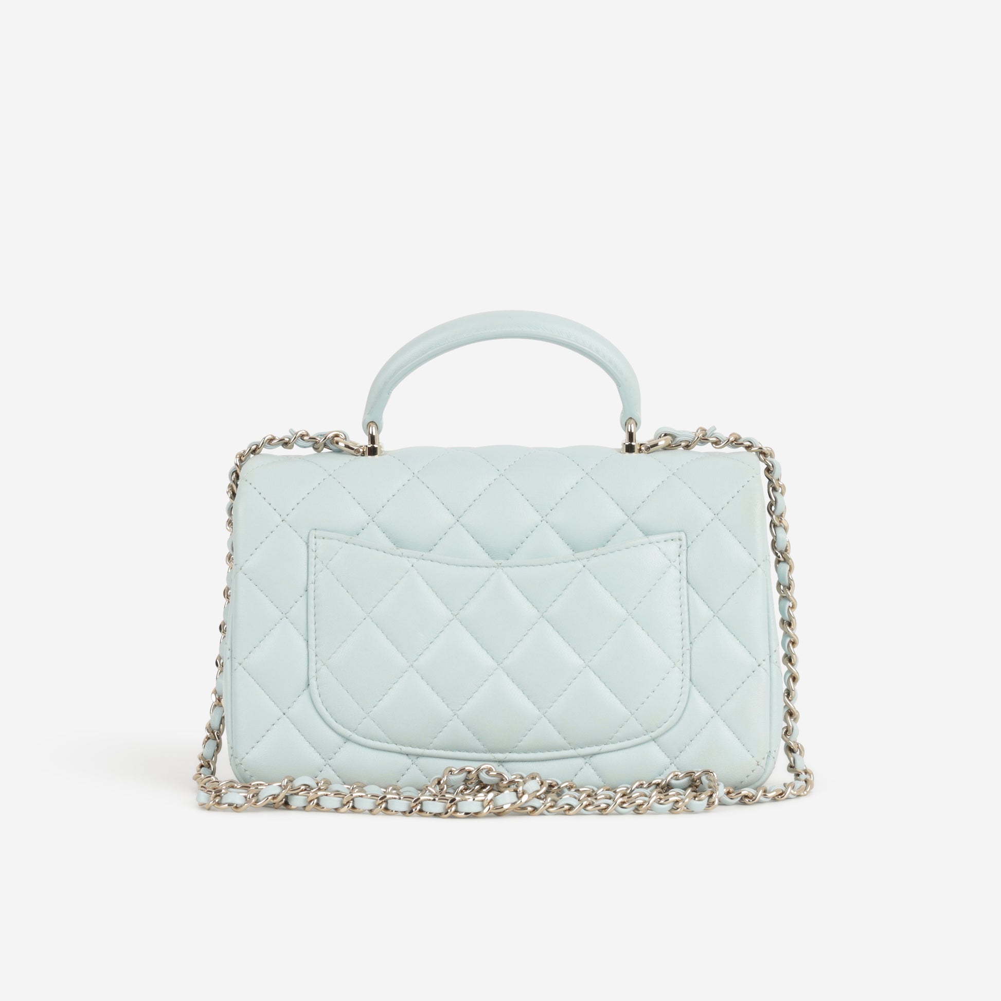 Chanel Mini Rectangular Top Handle - Blue Lambskin | Champagne Gold Hardware - Bagista