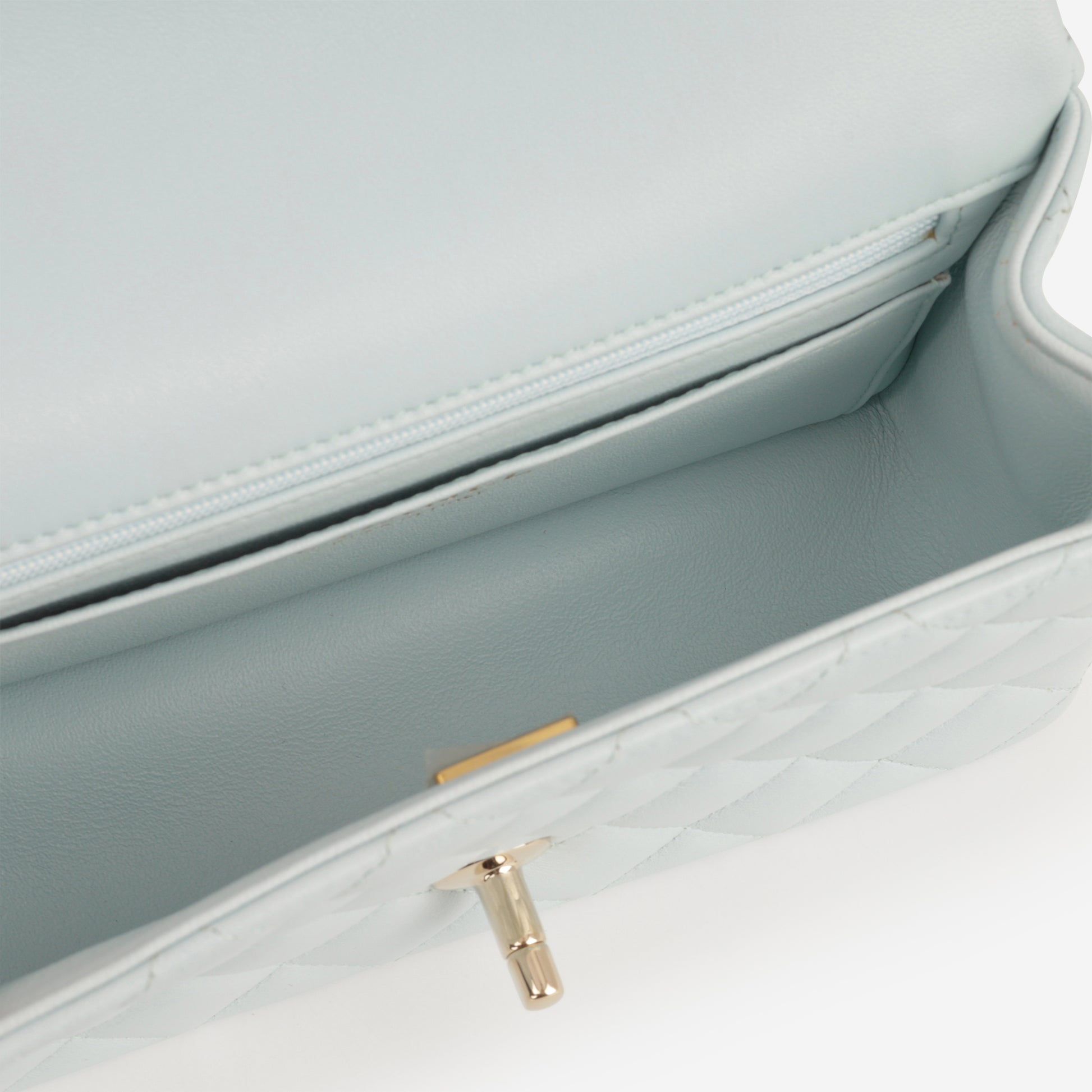 Chanel Mini Rectangular Top Handle - Blue Lambskin | Champagne Gold Hardware - Bagista