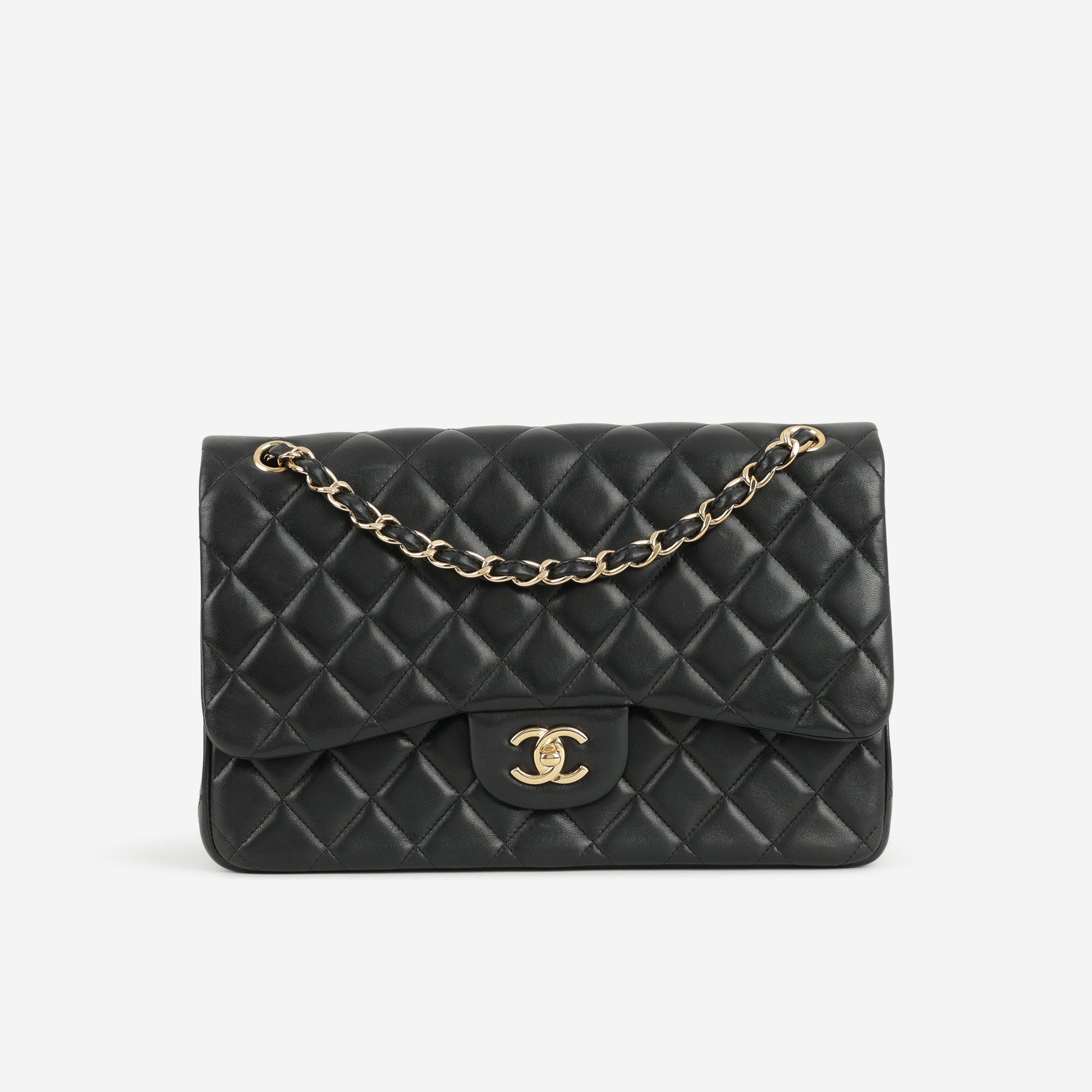 Chanel Jumbo Classic Flap - Black Lambskin | Gold Hardware - Bagista