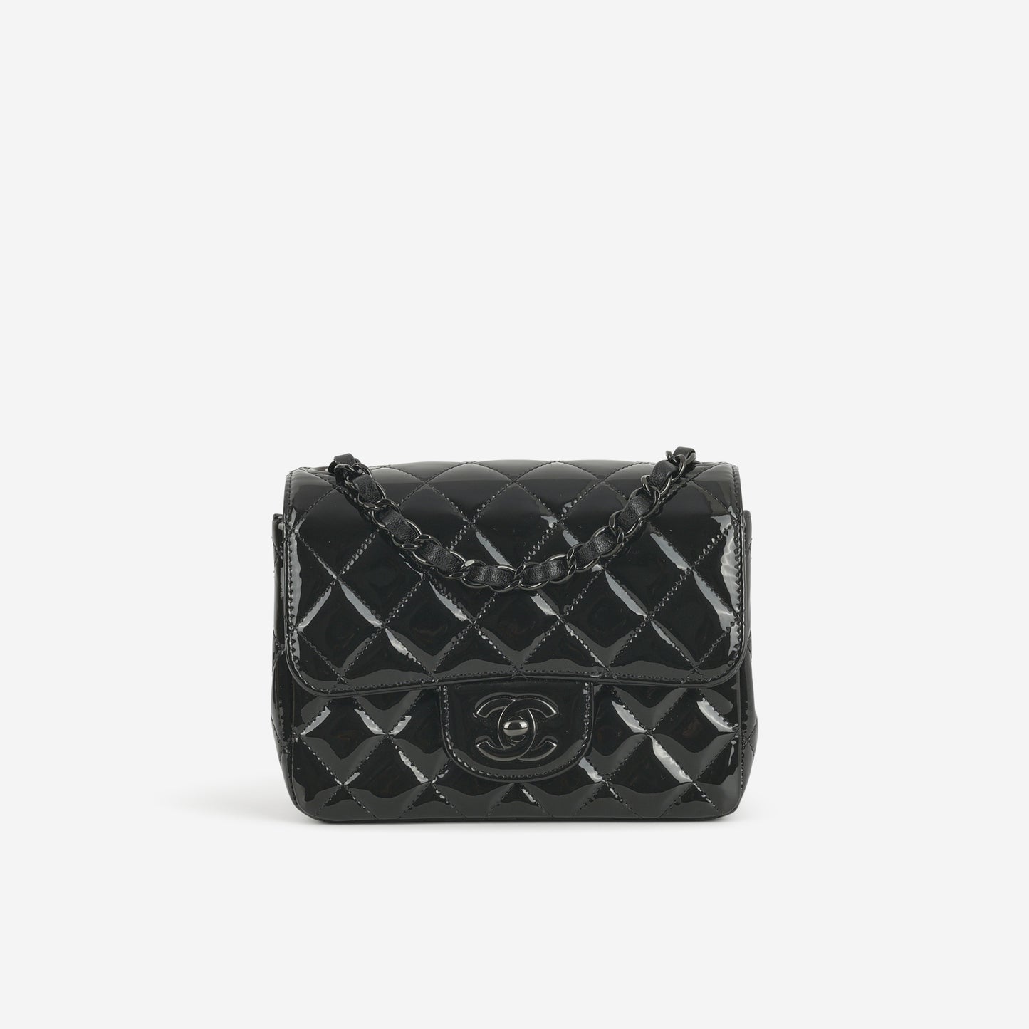 Chanel Mini Flap Square - So Black Patent | Black Hardware - Bagista