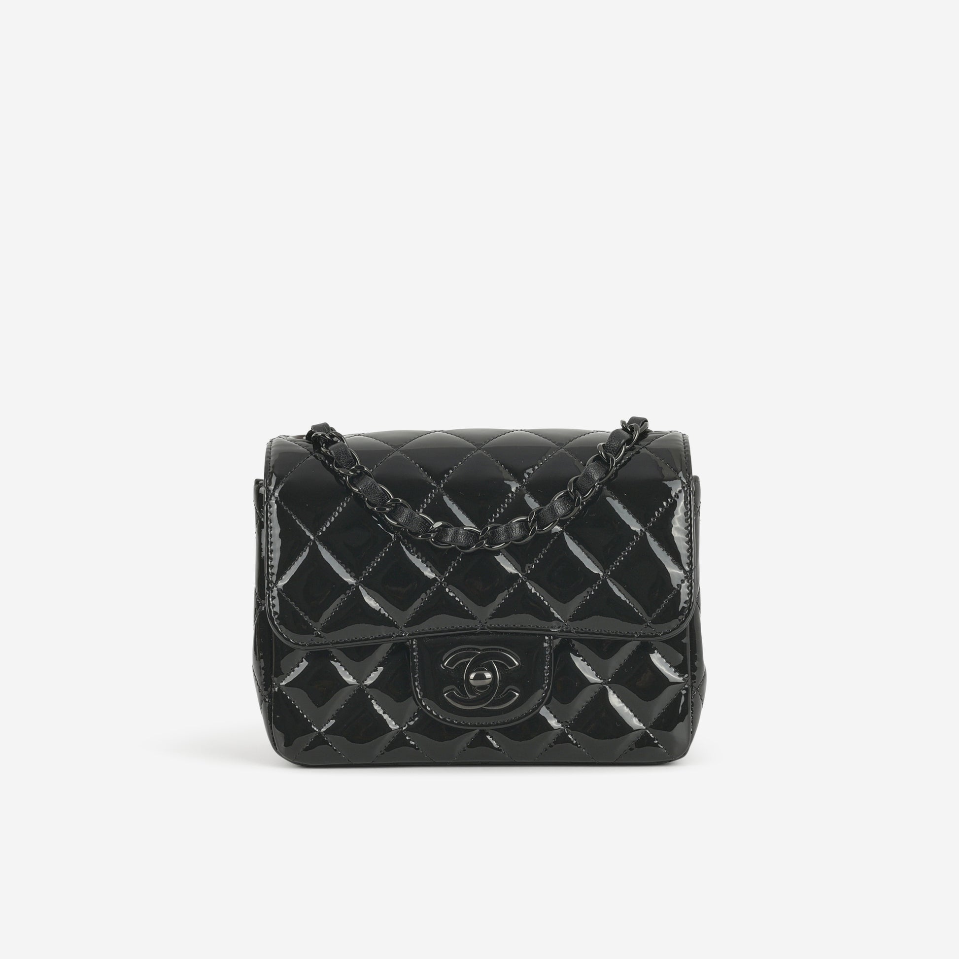 Chanel Mini Flap Square - So Black Patent | Black Hardware - Bagista