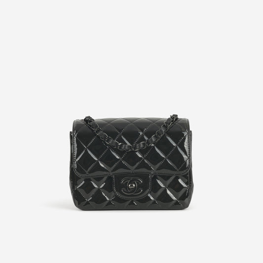 Chanel Mini Flap Square - So Black Patent | Black Hardware - Bagista