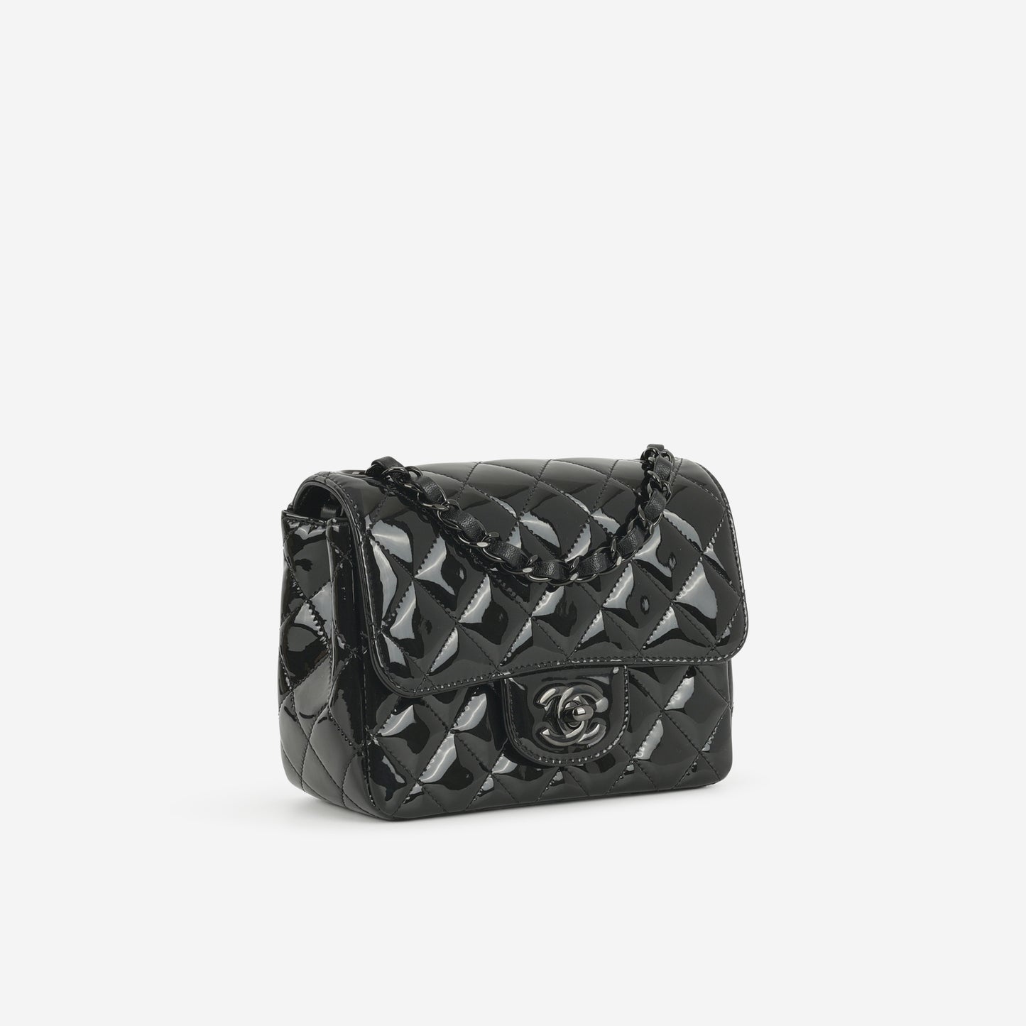 Chanel Mini Flap Square - So Black Patent | Black Hardware - Bagista