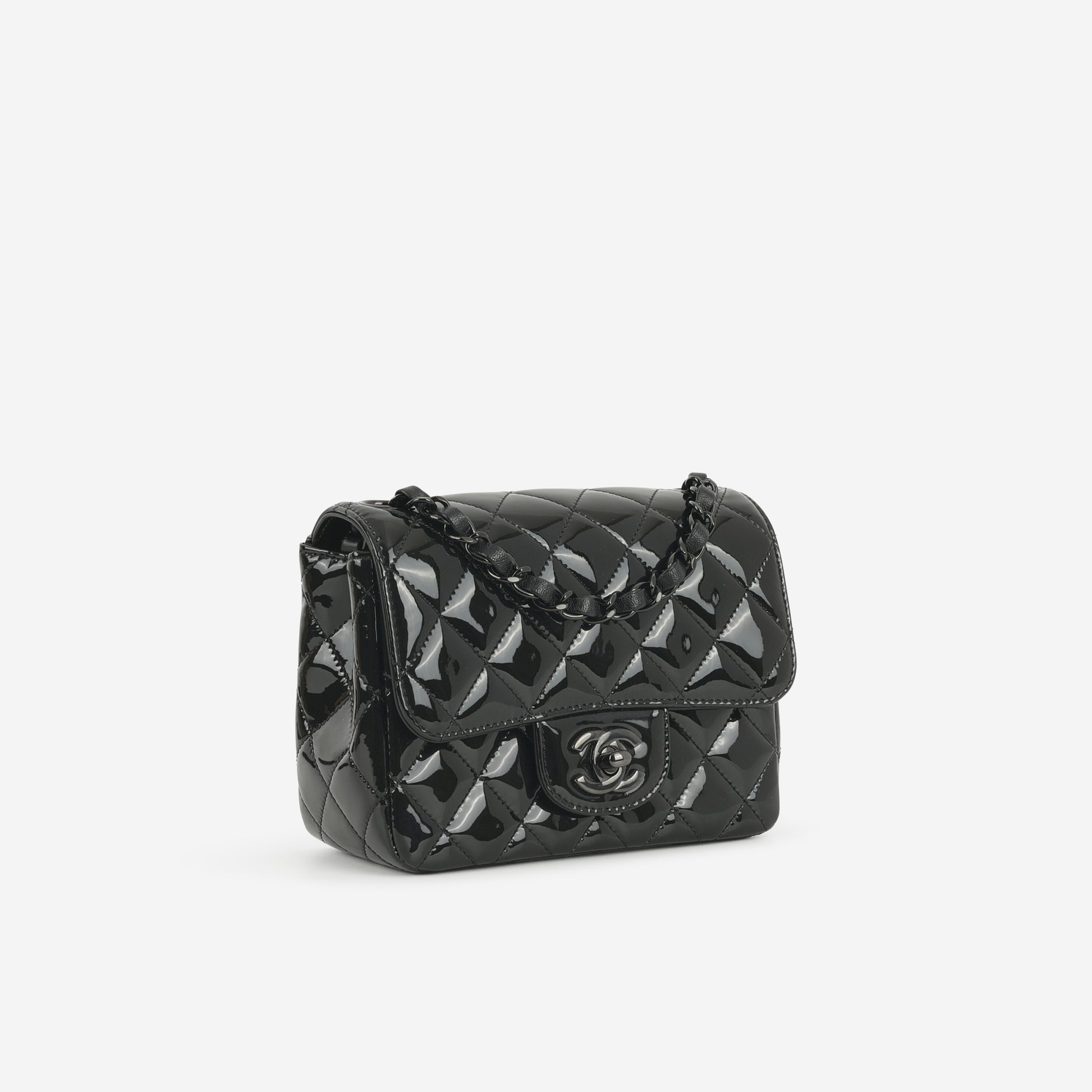 Chanel Mini Flap Square - So Black Patent | Black Hardware - Bagista